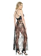 Long negligee, lace cups, high slit, eyelash lace